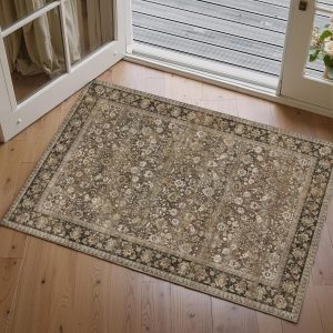 2x3 Small Rug Machine Washable Area Rug Brown Entryway Rugs Entrance Door Mat Indoor Accent Rugs Floral Low Pile Carpet Distressed Throw Rug Kitchen Bedroom Office Non Slip