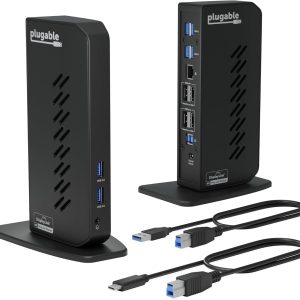 Plugable Dual DisplayPort & HDMI Docking Station - USB 3.0 & USB-C Laptop Dock for Dual Monitors, DisplayLink, Mac (Driver Required), ChromeOS & Windows, Gigabit Ethernet and Audio (UD-6950Z)